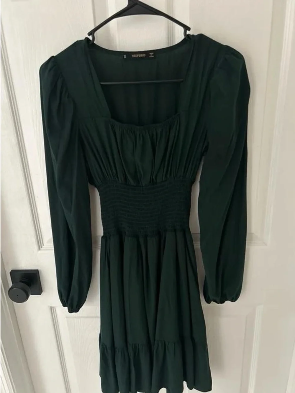 Smocked Waist Long Sleeve Maxi Dress - Deep Green